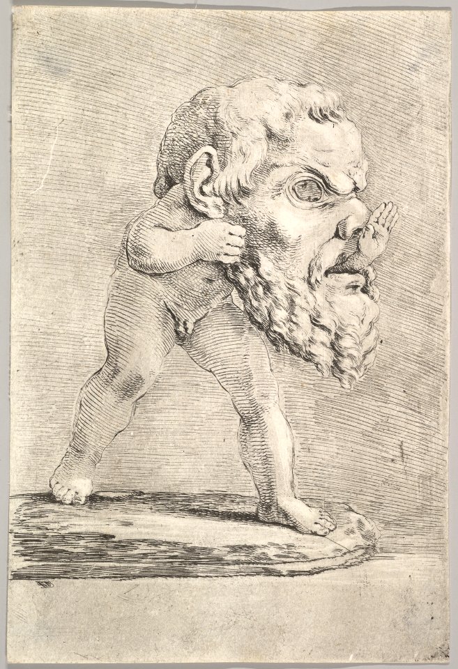 A child wearing a large mask and inserting his hand through the mouth MET DP829707