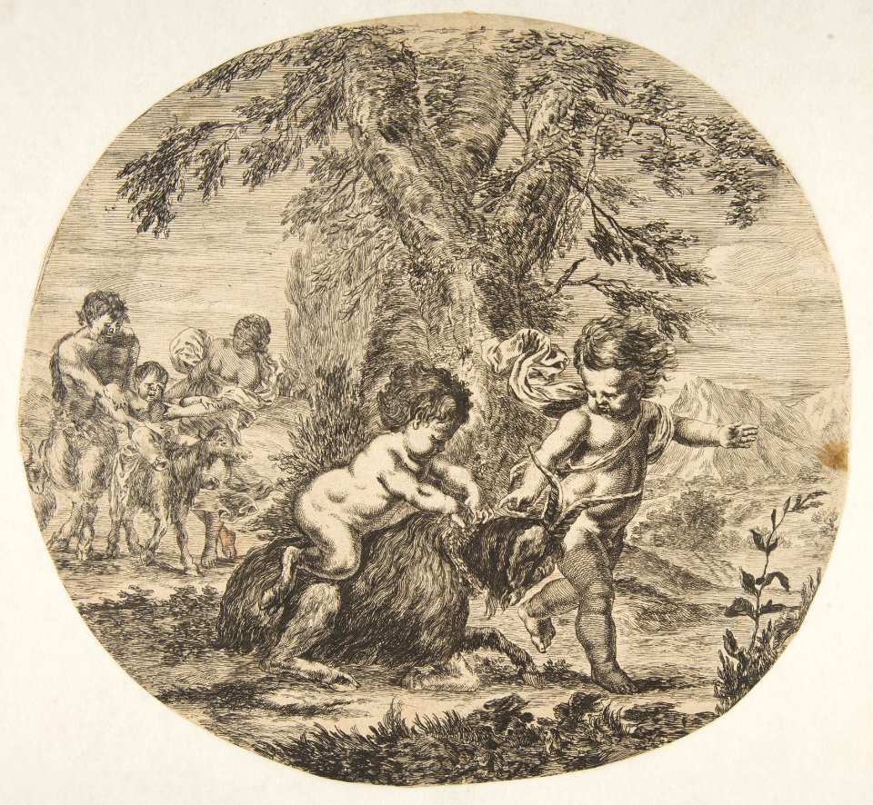 A child and a satyr child playing with a goat MET DP817588