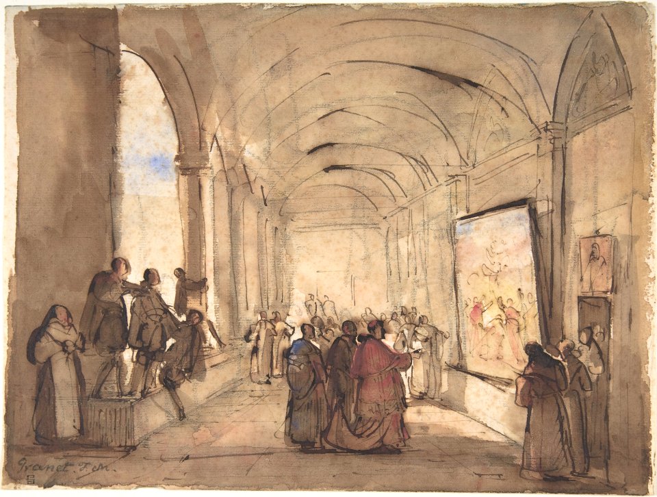 A Cardinal Examining a Painting in a Cloister MET DP806448
