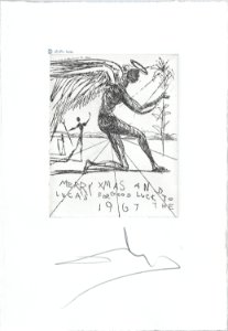 A Christmas card to the Lucas family, a kneeling angel and two other figures MET DP876056