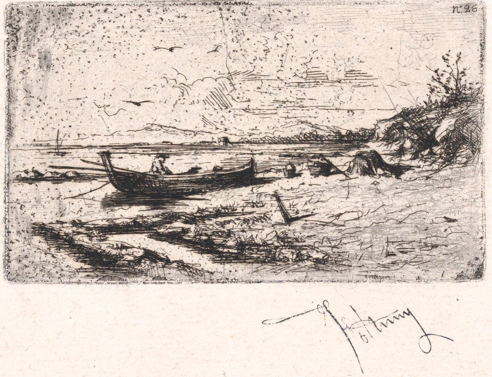 A boat near the shoreline of a beach or a river MET DP876128