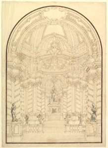 A Chapel with Figures of Statues en Grisaille of Faith, Hope and Charity and 4 Putti with Symbols of the Passion. MET DP820177