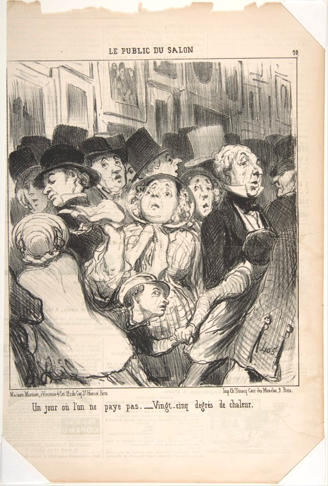 A Day When You Do Not Pay–Twenty-Five-Degree Heat (Un jour ou l'on ne paye pas. Vingt-cinq degres de chaleur ), from Le Public du Salon, published in Le Charivari, May 17, 1852 MET DP808259
