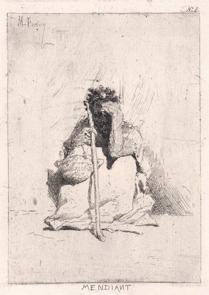 A beggar, seated on the ground holding a stick MET DP876114