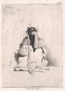 A beggar, seated on the ground holding a stick MET DP876114