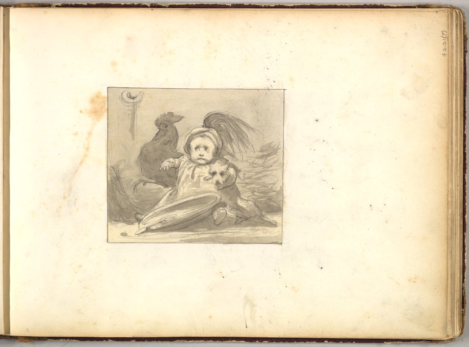 A Baby in 16th century Dress with a Rooster and a Dog (in Sketch Book With Drawings on Twenty-six Leaves) MET DP826419