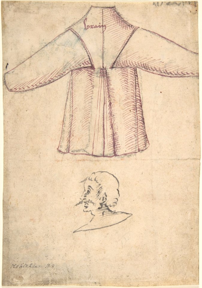 A costume and a sketch of a man in profile MET DP803592
