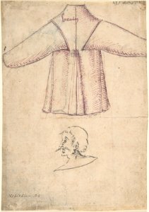 A costume and a sketch of a man in profile MET DP803592
