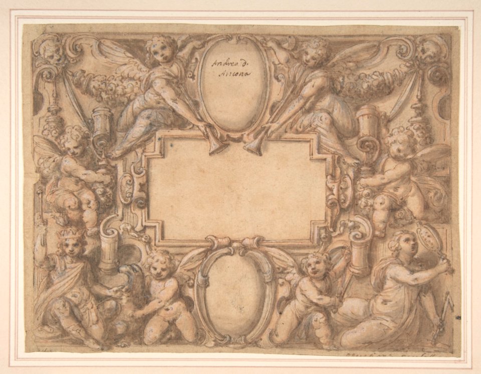 A Cartouche and Two Shields Surrounded by Allegorical Figures. MET DP810370