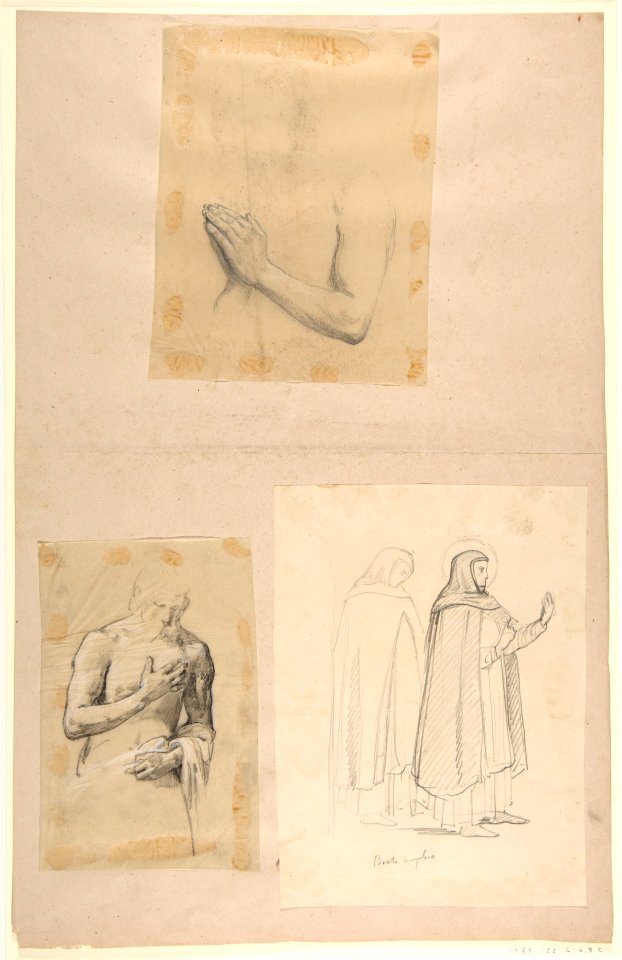 A. Study for Clovis (middle register); b. Study for Clovis (middle register); c. St. Dominic and another Friar, after Fra Angelico; (studies for wall paintings in the Chapel of Saint Remi, Sainte-Clotilde, Paris, 1858) MET DP812035