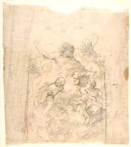 A Bearded Prophet in Glory Attended by a Bishop, Two Other Male Saints, and Angels (Design for a Section of a Dome) MET DP810438