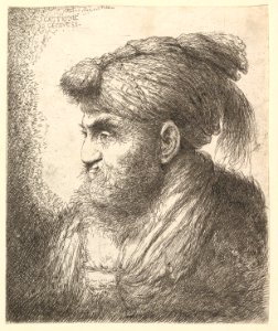 A bearded man wearing a tasseled headdress facing left, from the series 'Heads in Oriental Headdress' MET DP819603