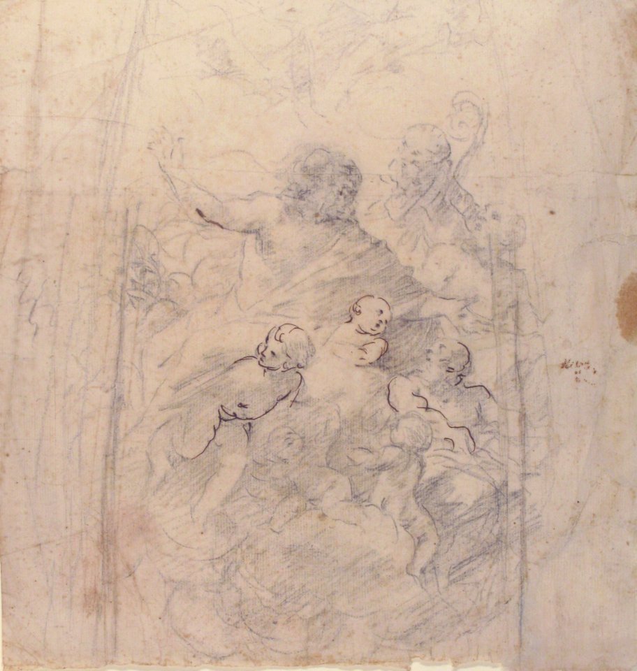 A Bearded Prophet in Glory Attended by a Bishop, Two Other Male Saints, and Angels (Design for a Section of a Dome) MET 2004.295