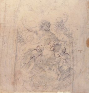 A Bearded Prophet in Glory Attended by a Bishop, Two Other Male Saints, and Angels (Design for a Section of a Dome) MET 2004.295