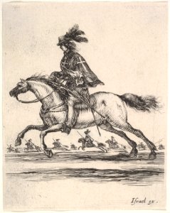 A muskateer galloping towards the left, other horsemen galloping towards the left in background, from 'Various cavalry exercises' (Diverses exercices de cavalerie) MET DP833137