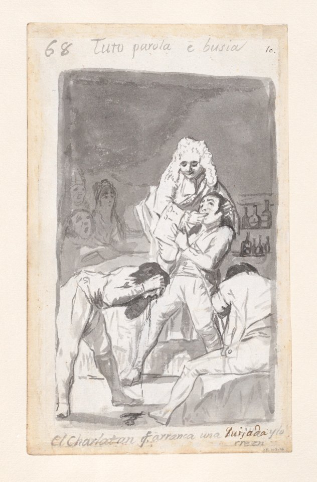 A charlatan extracting a tooth from a patient's mouth Met DP888183