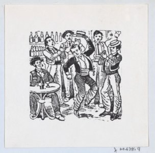 A man dancing in the middle of a crowd and taking off his hat MET DP869235-1