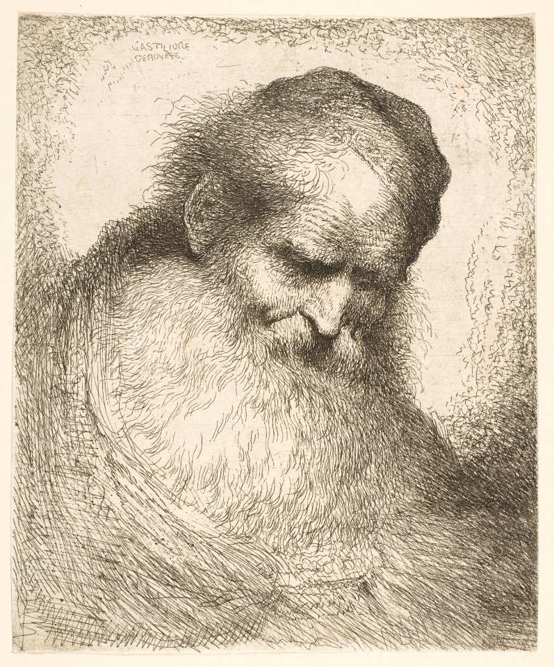 A bearded man wearing a cap looking down to the right, from the series 'Heads in Oriental Headdress' MET DP817107