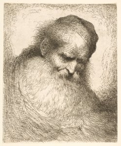 A bearded man wearing a cap looking down to the right, from the series 'Heads in Oriental Headdress' MET DP817107