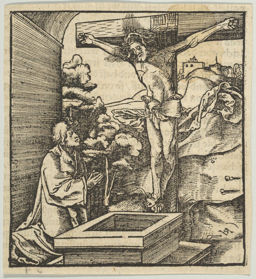 A Man Praying before a Crucifix, from Hymmelwagen auff dem, wer wol lebt... MET DP849945