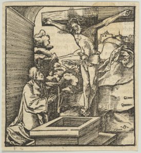 A Man Praying before a Crucifix, from Hymmelwagen auff dem, wer wol lebt... MET DP849945