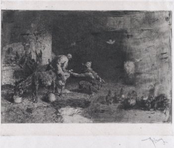 A Morrocan farrier at left accompanied by another figure attending to the hoof of a mule MET DP876138