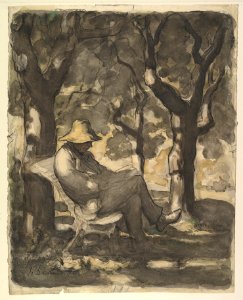 A Man Reading in a Garden (recto); Preliminary sketch for a Man Reading in a Garden (verso) MET DP818895