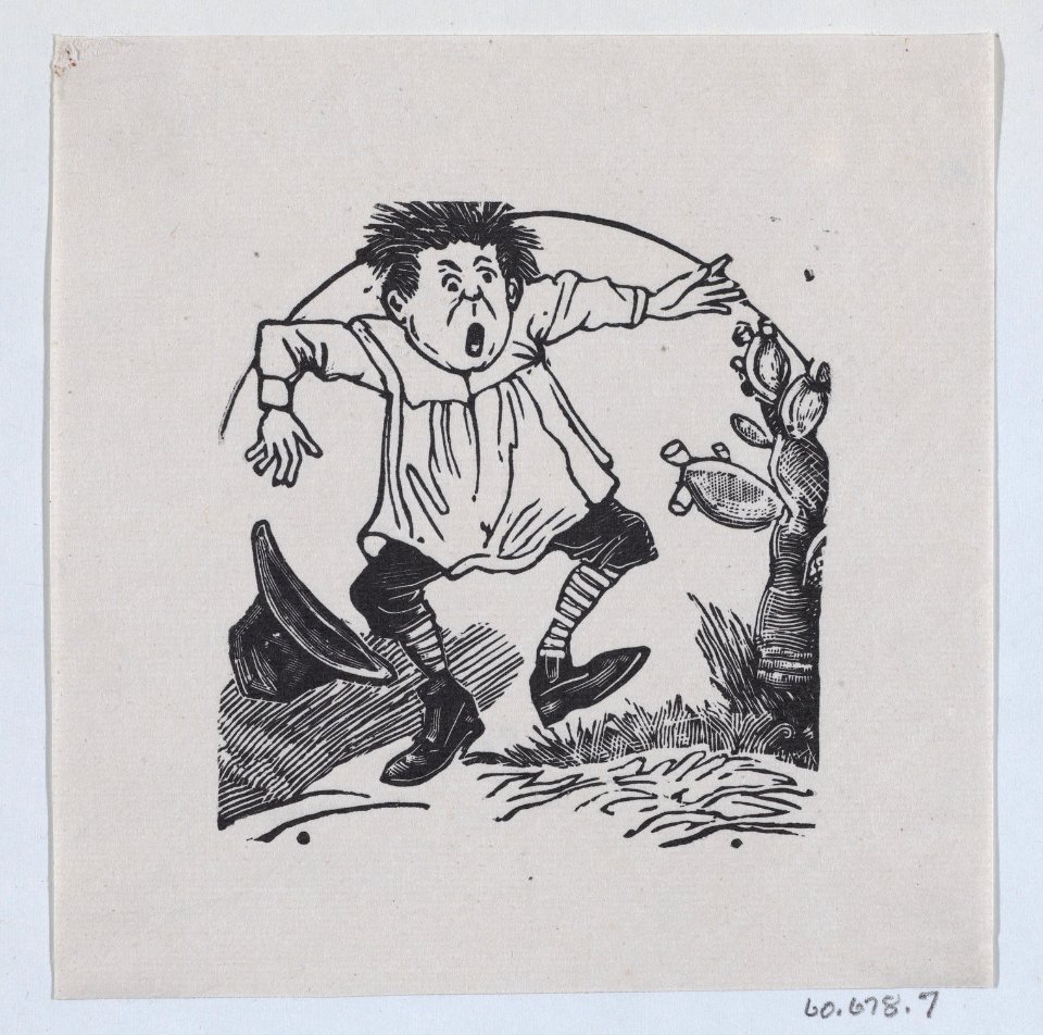 A man jumping up after pricking his finger on a cactus MET DP869231-1