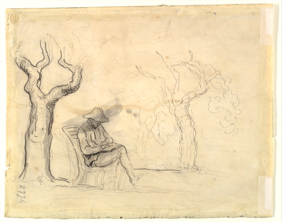 A Man Reading in a Garden (recto); Preliminary sketch for a Man Reading in a Garden (verso) MET DP824212