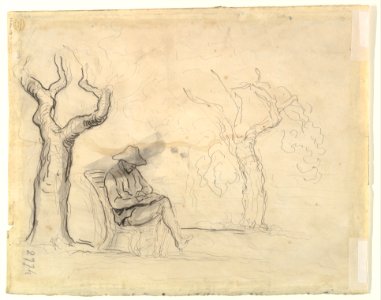 A Man Reading in a Garden (recto); Preliminary sketch for a Man Reading in a Garden (verso) MET DP824212