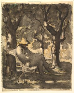 A Man Reading in a Garden (recto); Preliminary sketch for a Man Reading in a Garden (verso) MET DP824210