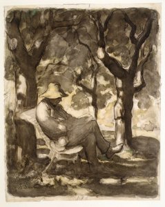A Man Reading in a Garden (recto); Preliminary sketch for a Man Reading in a Garden (verso) MET DR100