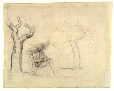 A Man Reading in a Garden (recto); Preliminary sketch for a Man Reading in a Garden (verso) MET DP818919