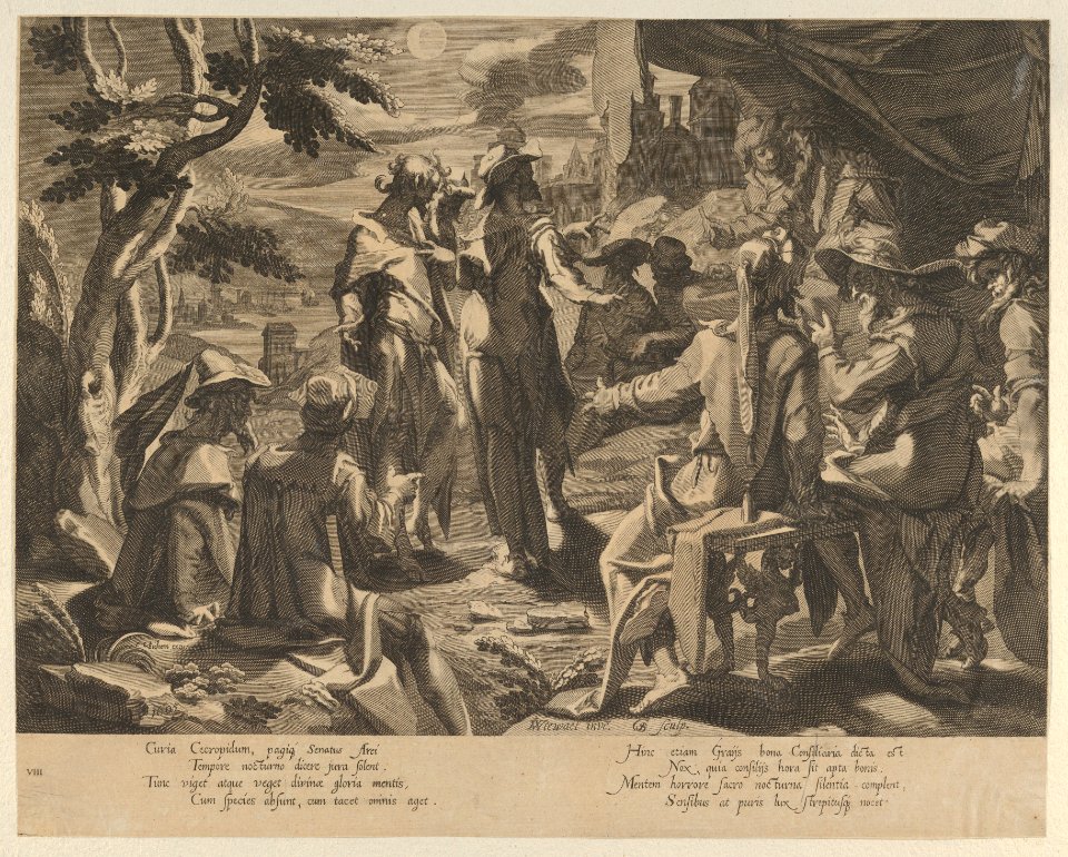A Moonlit scene depicting the Areopagite judged of Athens, from Thronus Justitiae, tredecim pulcherrimus tabulis..., plate 8 MET DP836863