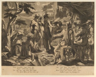 A Moonlit scene depicting the Areopagite judged of Athens, from Thronus Justitiae, tredecim pulcherrimus tabulis..., plate 8 MET DP836863