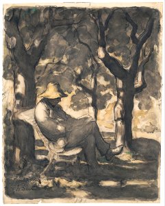 A Man Reading in a Garden (recto); Preliminary sketch for a Man Reading in a Garden (verso) MET DP138570