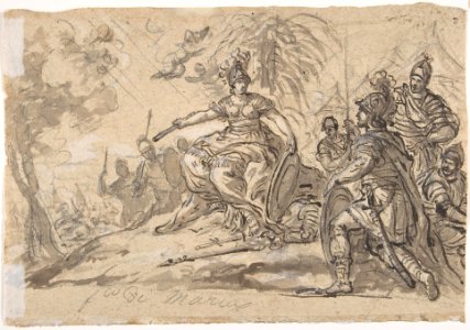 A Male and a Female Saint (Joseph of Aramathea? and Saint Catherine of Siena? Adoring the Virgin and Child in Glory (recto); Minerva Bellona with a Victorious Warrior (verso) MET DP810433