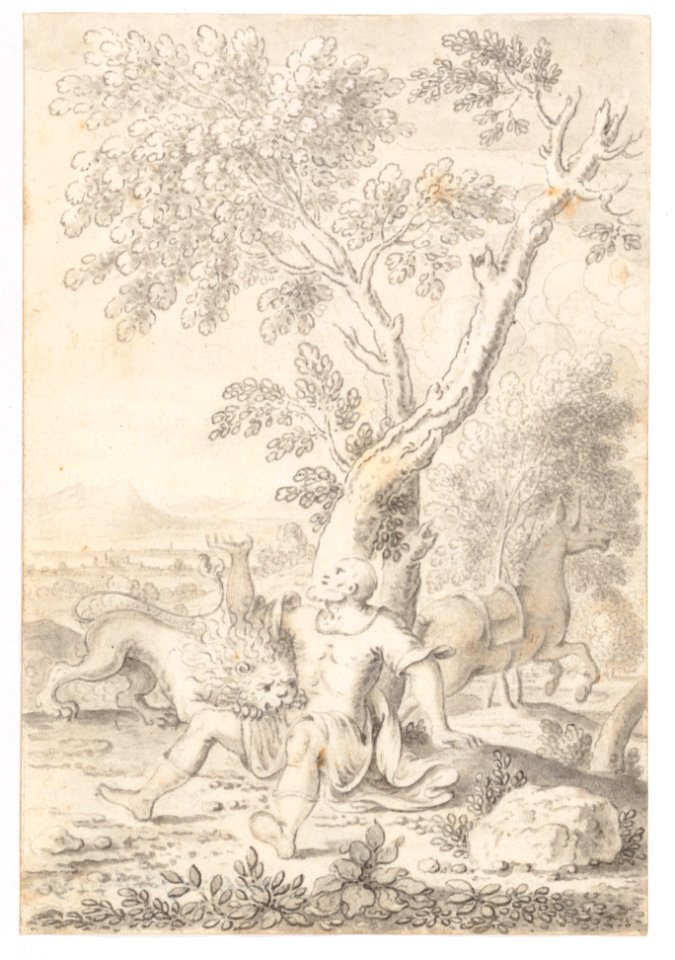 A Man under a Tree Bitten by a Lion while his Horse Escapes MET DP145160