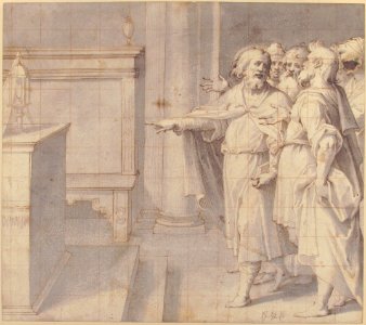A Male Saint Followed by a Group of Men, Pointing to a Monstrance on an Altar MET 1970.244.2