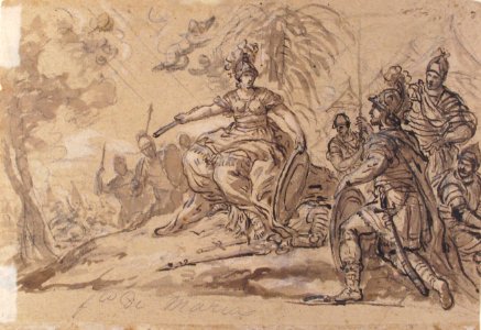 A Male and a Female Saint (Joseph of Aramathea? and Saint Catherine of Siena? Adoring the Virgin and Child in Glory (recto); Minerva Bellona with a Victorious Warrior (verso) MET 17.236.38 VERSO