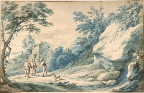 A landscape with travelers, a ruined building and a fortified town MET DP801848