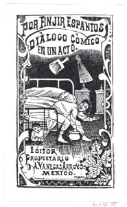 A man sitting on a bed being poked with a broom by someone under the bed, illustration for 'Por Finjir Espantos,' edited by Antonio Vanegas Arroyo MET DP869488
