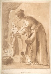 A Domestic Scene- Woman Warming Clothes and Children in Front of a Fire MET DP808295