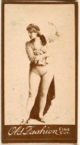 Actress standing with arm aloft, from the Actresses series (N664) promoting Old Fashion Fine Cut Tobacco MET DPB869791