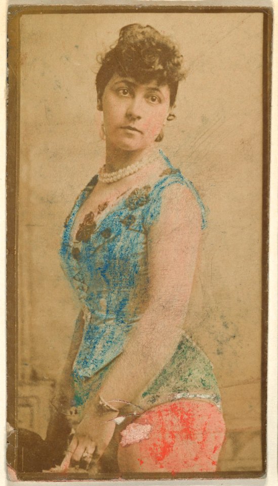Actress wearing hand-colored blue bodice, from the Actresses series (N668) MET DPB869922