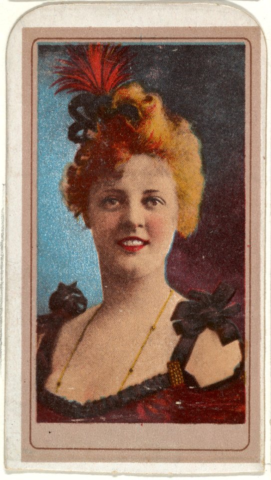 Actress wearing red feather in hair, from the Actresses series (T176 ...