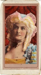 Actress wearing blonde curled wig and pink ruffled bonnet, from the Actresses series (T176) issued by Sweet Caporal Cigarettes MET DP842613