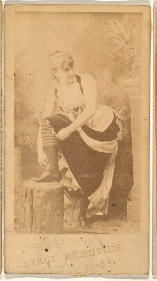 Actress wearing costume with striped tights, from the Actresses series (N666) to promote Stage Beauties Cigars MET DPB869843