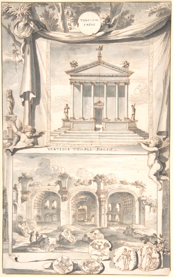A Reconstruction of the Templum Pacis (above) and a View of the Ruins (below), Jan Goeree, before 1704