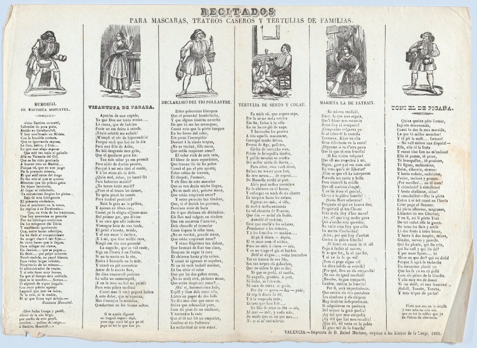 A recital sheet featuring different characters for use at social gatherings MET DP875762